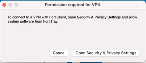 To avoid the VPN popup configuration, we set a dummy VPN configuration that will be used by Forticlient on runtime :. . Allow system software from fortitray ventura